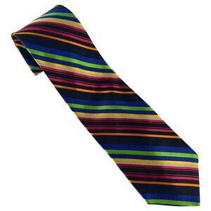 Mens Tommy Hilfiger Silk Multicolored Striped Tie Orange Blue Green Made in USA